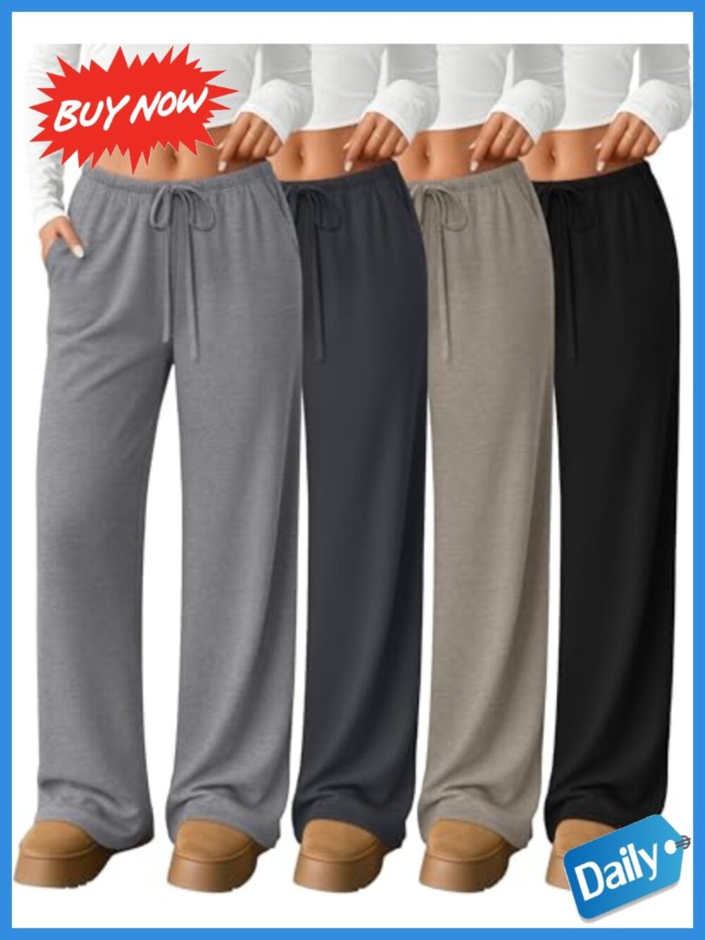 4 Pack Women's Wide Leg Lounge Pants Drawstring Waist Yoga Sweatpants